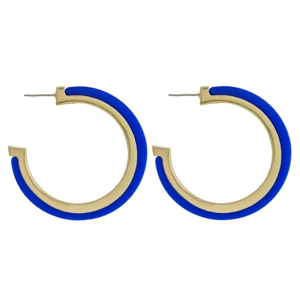Cobalt Blue and Gold Hoop Earrings